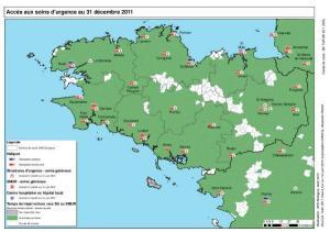 En Bretagne, entre 84% et  96% de  la population a accès aux urgences et maternités en moins de 30 minutes