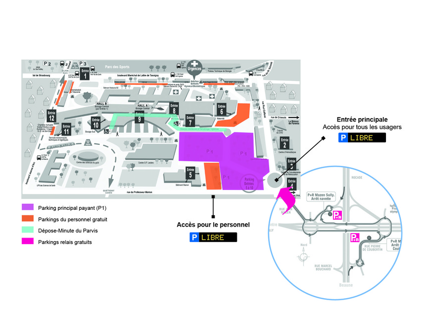 Le CHU de Dijon réorganise son stationnement et identifie quatre zones principales de parking