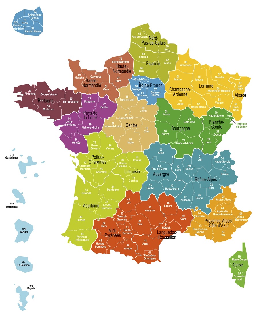 La carte des régions de France au 1er janvier 2016.