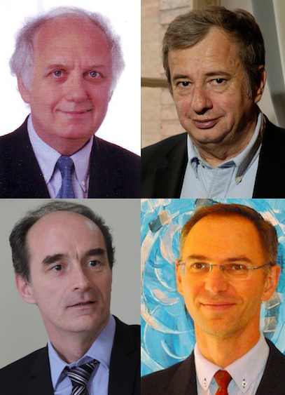 De gauche à droite en partant du haut, les Prs Didier Houssin et Bruno Vellas, puis les Drs Éric Leroy et Marc Dhenain