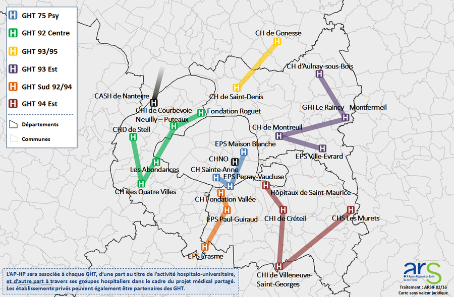 Périmètre et préfiguration des groupements hospitaliers de territoire à Paris et en petite couronne.