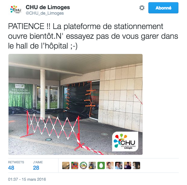 Le CHU de Limoges a réagi à l'accident sur twitter.