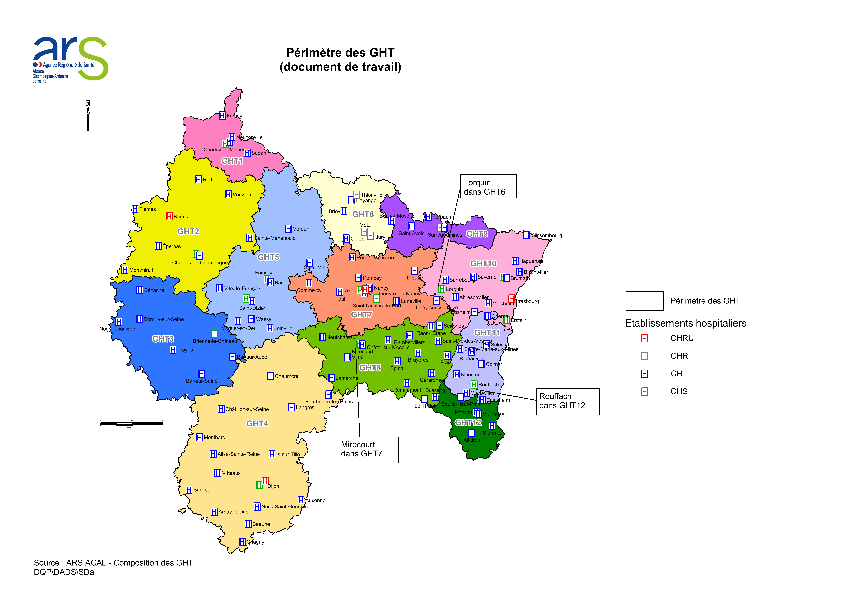 Le périmètre potentiel des GHT en Alsace-Champagne-Ardenne-Lorraine (carte en téléchargement ci-dessous)