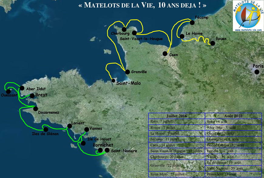 La carte des expéditions 2016 de l'association Matelots de la vie