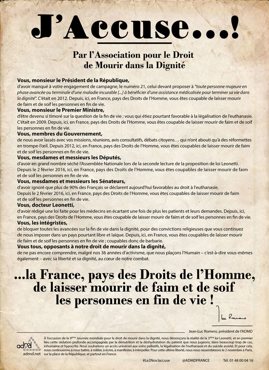 L'affiche de la campagne "J'accuse...!" de l'ADMD