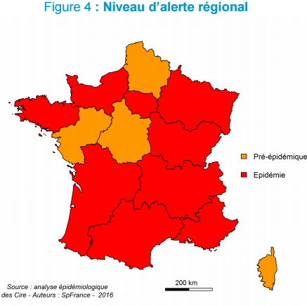 Neuf des treize régions sont touchées par l'épidémie de grippe.