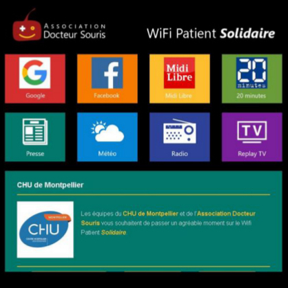 Copie d'écran du portail sur lequel arrive l'ensemble des utilisateurs du wifi patient solidaire au CHU de Montpellier