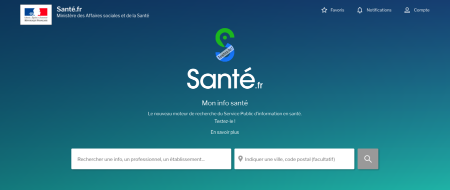 La page d'accueil du site Sante.fr propose un moteur de recherche, dont la pertinence sera enrichie en fonction des usages.