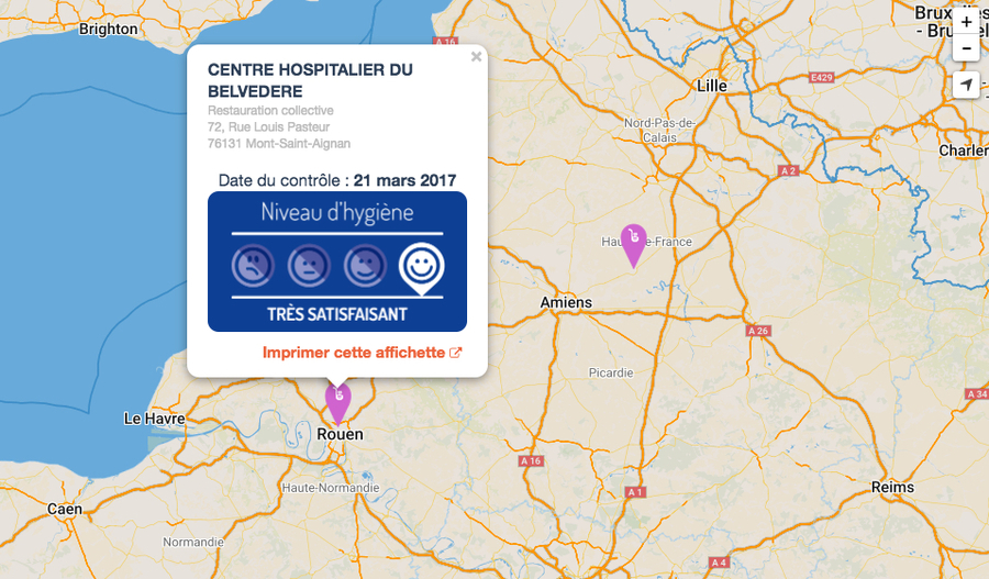 Le restaurant du CH du Belvédère près de Rouen est l'un des premiers établissements de santé à apparaître sur le site Alim'confiance.