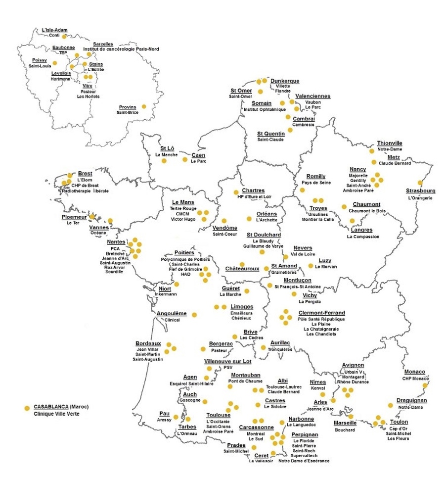 Les 123 établissements du nouvel ensemble issus de la fusion Elsan - Médipôle Partenaires