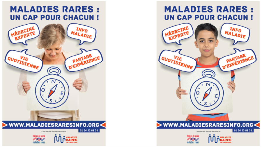 Les affiches de la campagne sur les maladies rares renvoient à une page web commune.