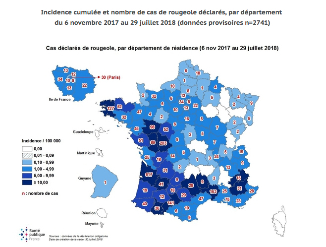2 741 cas de rougeole ont été déclarés en France depuis novembre 2017.