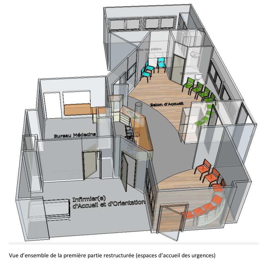 Le futur accueil sera plus ouvert pour permettre notamment au personnel de garder un œil sur les malades qui attendent tout en gagnant en confidentialité et en confort.