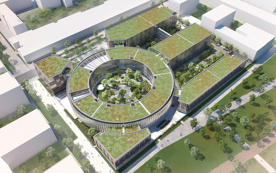 Résolument verdoyant, l'institut affichera 5 000 m2 de jardins au sol et près de 9 000 m2 de toiture végétalisée.