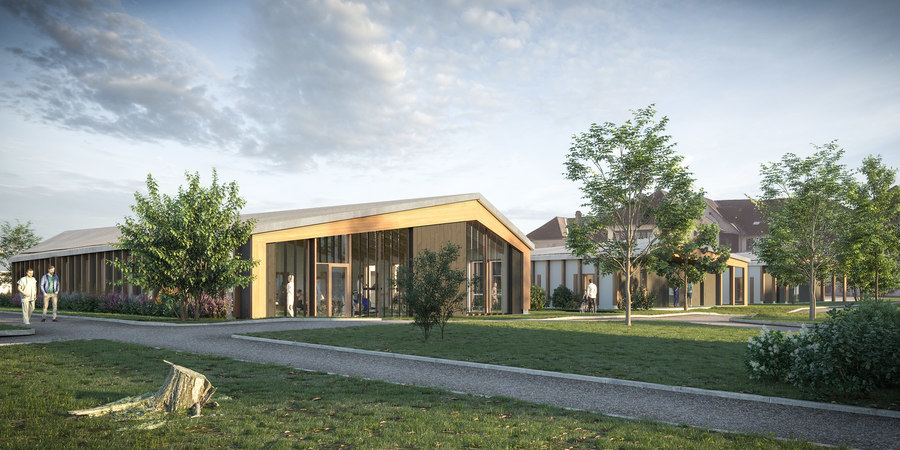 Le nouveau bâtiment SSR construit à Pont-de-Beauvoisin, conçu par le cabinet d'architectes Milk, accueillera les patients en octobre 2021. (Milk Architectes)