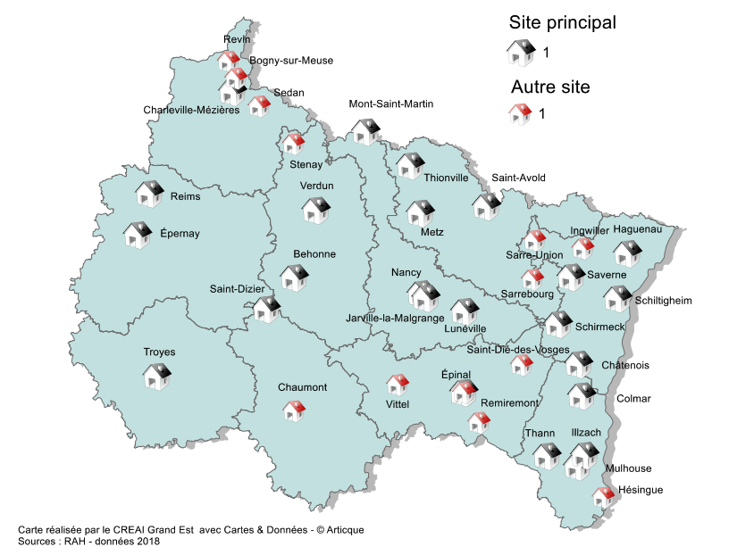 En comptant les antennes, les Camps comptent 38 lieux d'implantation. (infographie Creai Grand-Est)