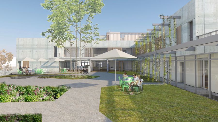 La Maison de Nicodème disposera d'une place centrale et boisée pour les patients et leurs proches. (CheD architectes)
