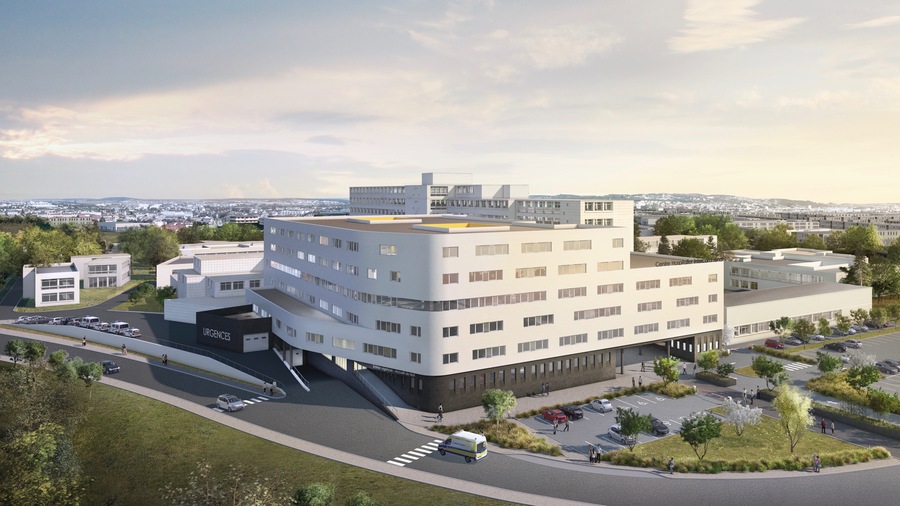 L'ouverture de l'aile F s'avère la traduction spatiale des projets médical et de soins de l'hôpital de Poissy-Saint-Germain, qui prévoient une répartition des activités entre les deux sites de l'établissement francilien. (Groupe-6/CHIPS)