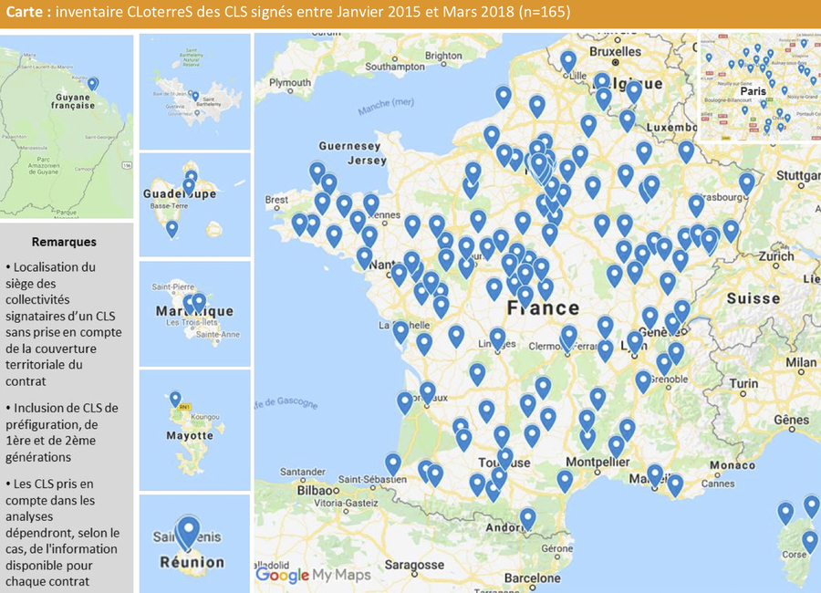 L'équipe Cloterres a inventorié les CLS sur le territoire français en contactant les ARS, leurs délégations territoriales et les collectivités locales. (Cartographie Cloterres)