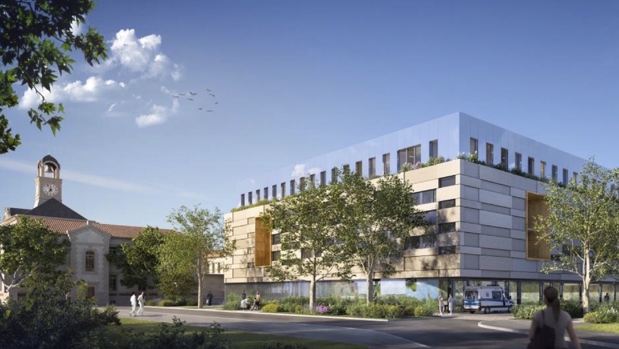 Au CHU de Montpellier, les travaux de construction du futur bâtiment dédié aux soins de longue durée et aux soins palliatifs devraient commencer mi-2022. (Séquences, MDR Architectes, Archi Graph)
