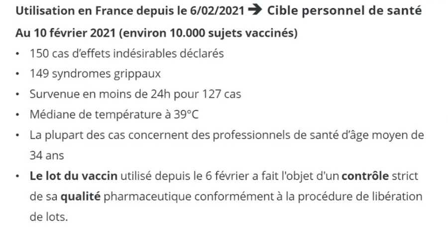 Récapitulatif des effets indésirables remontés de la vaccination en France des 10 000 premiers vaccinés (essentiellement des professionnels de santé) par le vaccin AstraZeneca. (AP-HP)