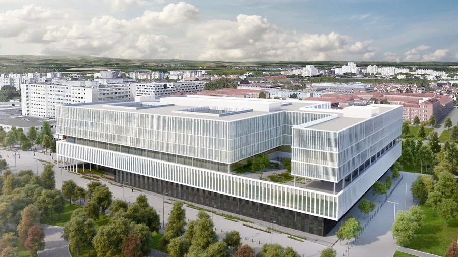 Conçu par Groupe-6 architecte, le premier bâtiment du nouveau CHU de Reims, opérationnel fin 2023-début 2024, n'a pas échappé à la diminution, décidée avant la crise du Covid-19, de son capacitaire. (Groupe-6 architecte)