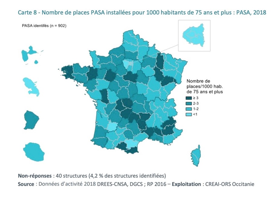 Un taux d'équipement moins important s'observe en région parisienne, dans le Lot-et-Garonne, l'Aude et la Martinique. (Creai-ORS Occitanie)