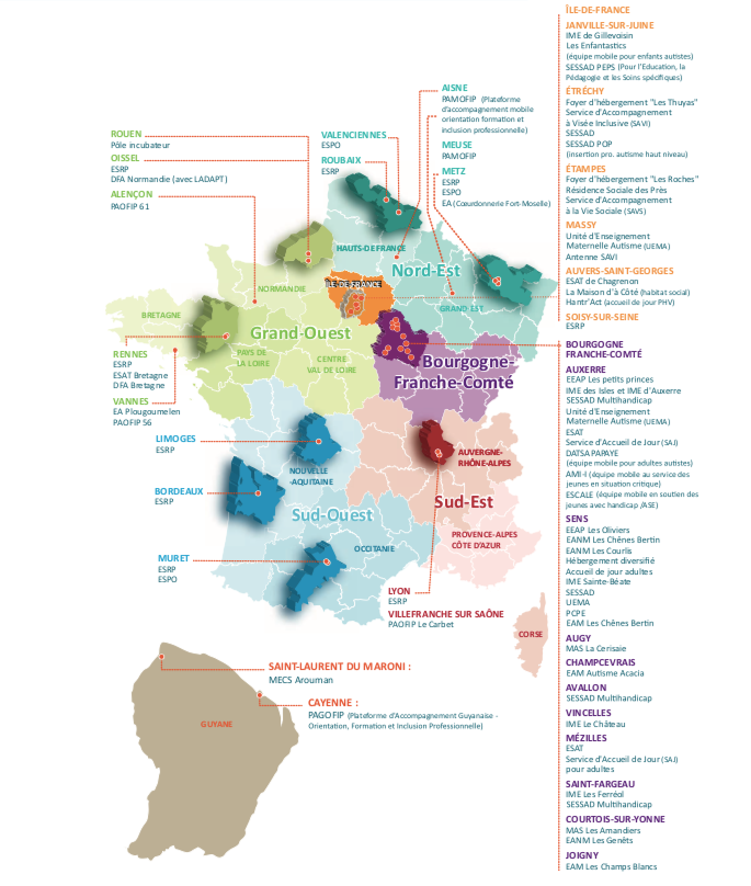 L'Epnak est aujourd'hui présent dans 14 départements métropolitains et en Guyane. (Carte Epnak)