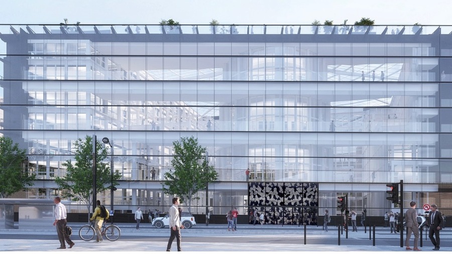 À Issy-les-Moulineaux, PariSanté Campus a conclu un bail de huit ans pour occuper 14 000 m2 au sein de l'immeuble Fresk. (Scau Architectes/Icade)