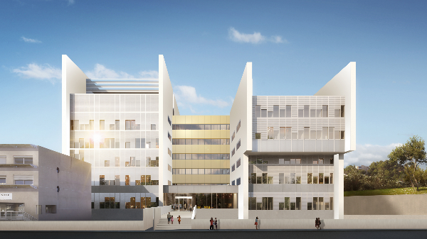 La livraison du nouveau bâtiment regroupant sur sept niveaux tous les laboratoires de biologie du CHU de Montpellier est prévue pour la fin 2023. (Michel Rémon & Associés / Golem Images)