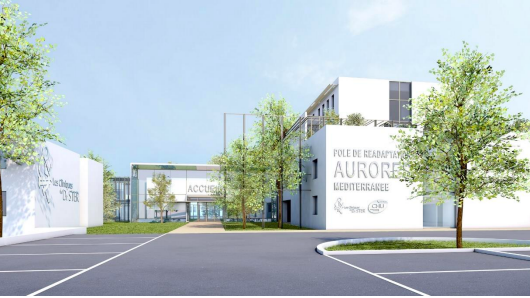 Le bâtiment du futur pôle de réadaptation Aurores Méditerranée, associant le CHU de Montpellier et les Cliniques du Dr Ster, doit ouvrir en septembre 2023. (Cabinet Alagheband)