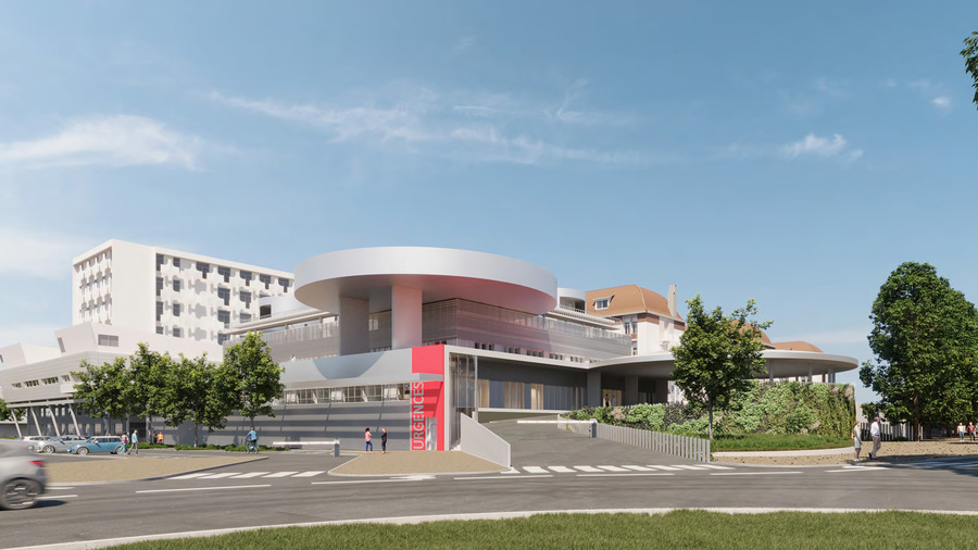 Le nouveau bâtiment des urgences du CH de Moulins sera construit à la place de l'ancienne chaufferie, située entre l'avenue du Général-Charles-de-Gaulle et le cours de Bercy. (Michel Rémon & associés)