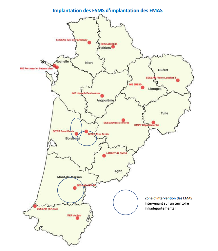 Tous les départements sont équipés mais l'ensemble du territoire régional n'est pas couvert : il reste des zones blanches notamment en Gironde et dans les Landes. (Creai Nouvelle-Aqutiane)