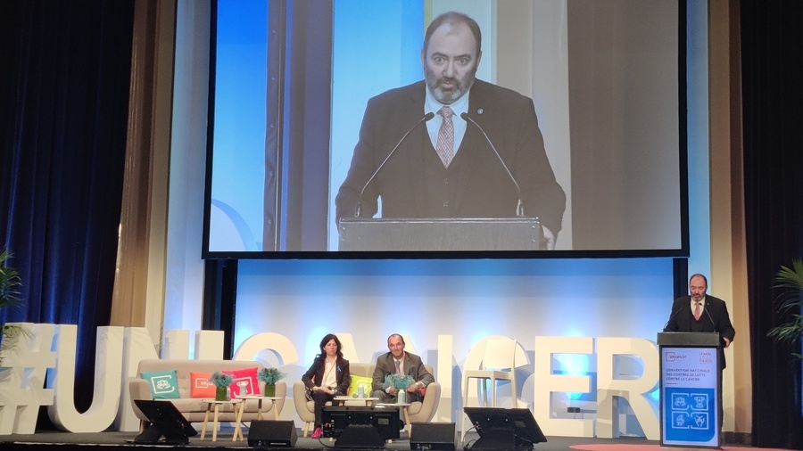 Sophie Beaupère et Jean-Yves Blay, déléguée générale et président d'Unicancer, estiment s'appuyer sur des bases solides pour déployer dans les centres de lutte contre le cancer une innovation saluée par François Braun. (Perrine Debacker)