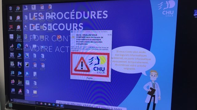 L'alerte Mobicall indique aux personnels de se confiner dans leur bâtiment en attendant les prochaines instructions. (Géraldine Tribault/Hospimedia)