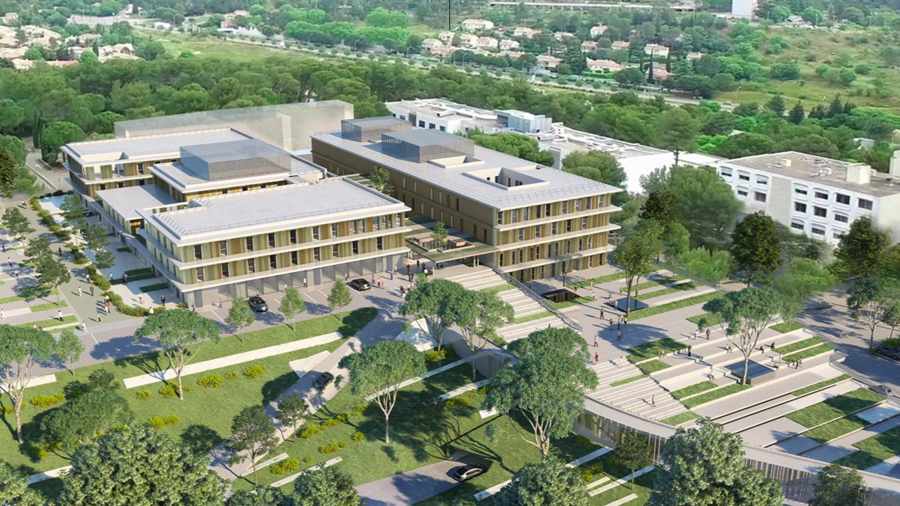 Le nouvel édifice du CHU de Nîmes dispose de quatre niveaux avec 10 000 m2 de surface utile sur la zone dite "Carémeau plateau". L'investissement atteint 57 M€. (Chabanne)