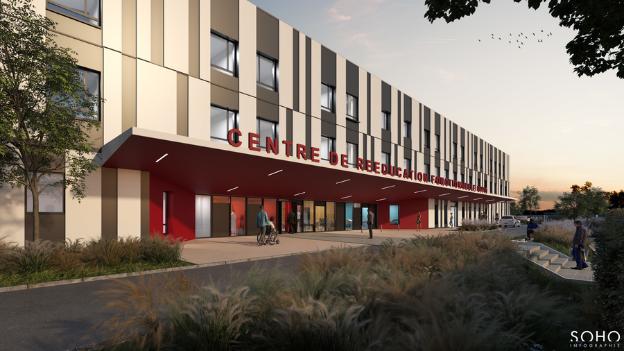 Avec ce nouvel établissement, la Fondation Cos Alexandre-Glasberg veut renforcer le projet médical sur les filières neurologie et appareil locomoteur et améliorer son organisation et son fonctionnement. (Agence d’architecture SOHO Atlas In Fine)
