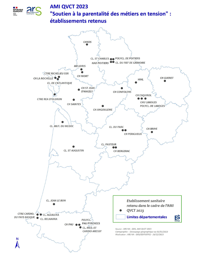 Les projets sont déployés dans l'ensemble du territoire. (Cartographie ARS Nouvelle-Aquitaine). 