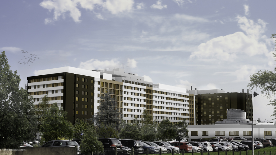 Le bâtiment soins critiques-réanimation et la tour socle seront restructurés d'ici 2032. (CHU de Limoges)