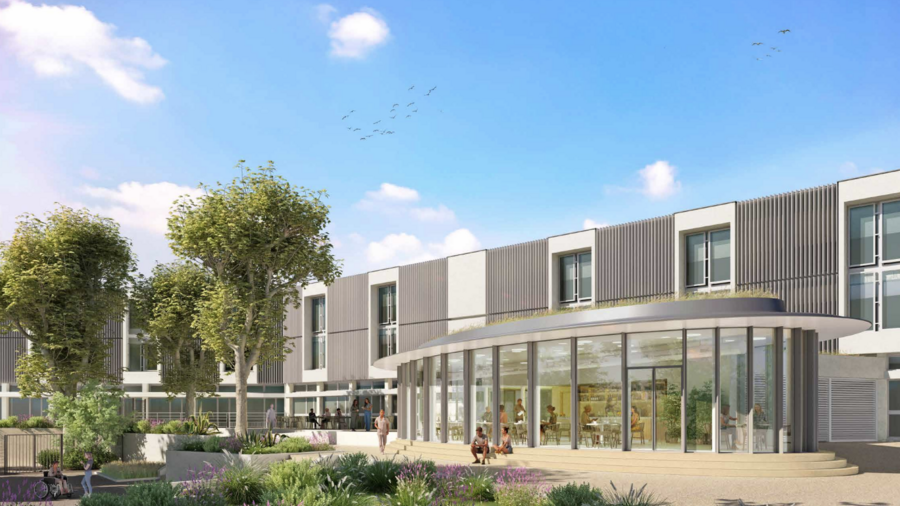 La construction d'un nouveau bâtiment est l'une des principales étapes du projet d'extension et restructuration de la Clinique Sainte-Marthe-Saint-Joseph à Marseille. L'opération doit s'achever au premier trimestre 2027. (Atelier Russo Architecture)