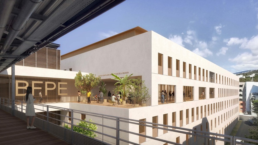 Le futur bâtiment femme-parent-enfant qui verra le jour à Saint-Denis couvrira 26 238 m2 répartis sur neuf niveaux. Il remplacera l'actuel pôle femme-mère-enfant et ses 191 lits. (Scau/CHU La Réunion)