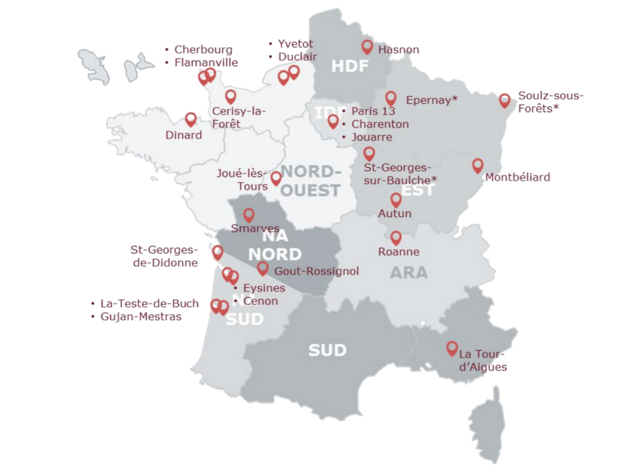 Carte des vingt-cinq établissements Partage et vie engagés dans la démarche. (fondation Partage et vie)