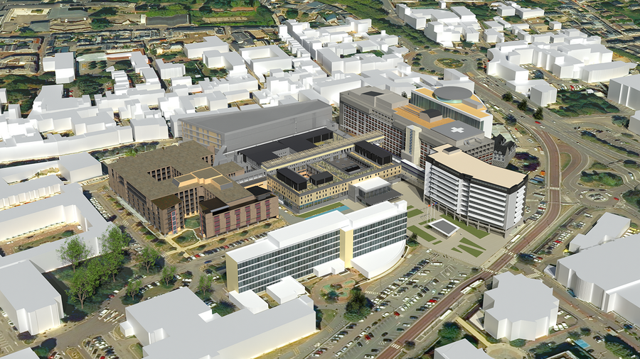 Le plateau de soins critiques sera installé sur plusieurs étages, dont certains sont construits en surélévation d'un site occupé. (Michel Beauvais associés)